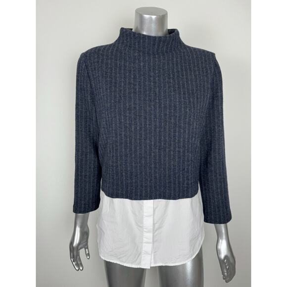 Theory Twofer Sweater Shirttail Top Pinstripe Wool Blend Blue M - Picture 1 of 10